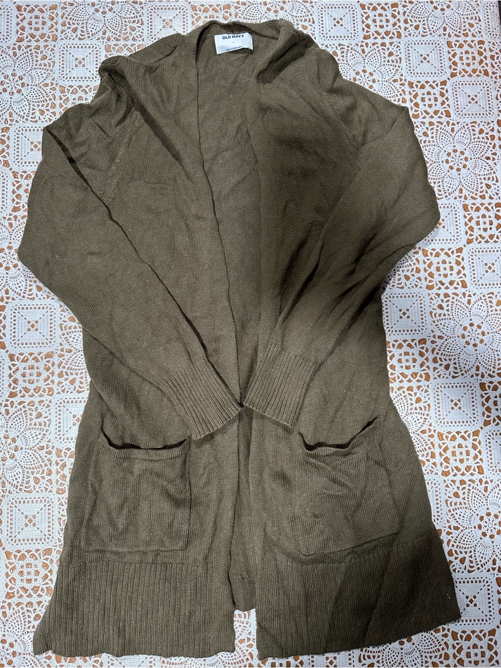 Old Navy Olive Green Open Front Long Cardigan Sweater Size L